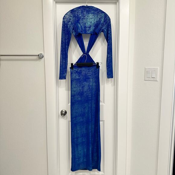 NEW OW Collection Midnight Metallic Maxi Dress in Dark Blue Size Small - Picture 4 of 5